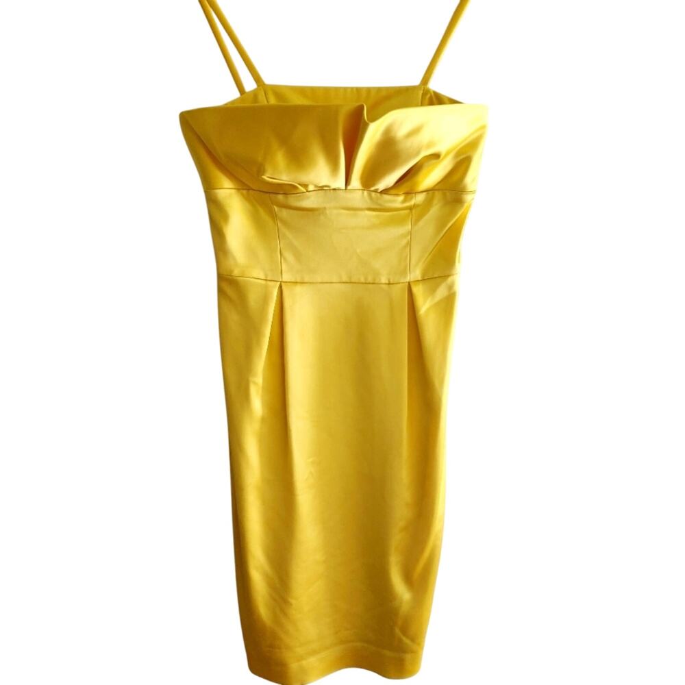 Chetta B Yellow Satin Midi Bridesmaid or Prom Dress Size 2